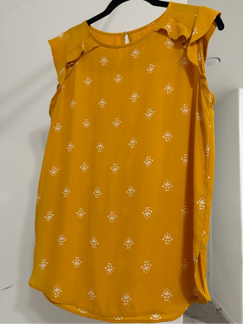 LOFT Mustard Yellow Floral Ruffle Shoulder Sleeveless Top